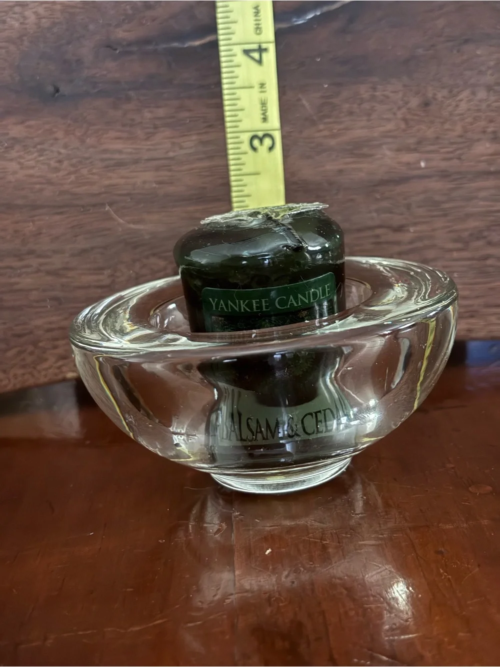 Yankee Candle Clear Glass Votive Holder with Dark Green Votive